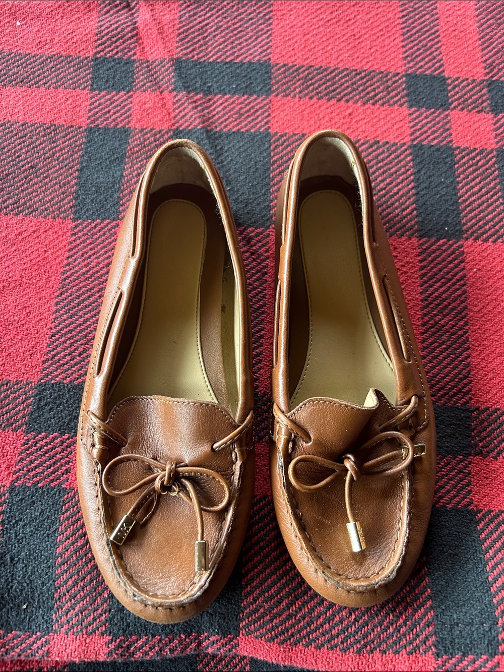 Michael Kors Brown Leather Bow Tie Moccasin Flats